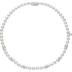 Akoya Cultured Pearl and Diamond Necklace in 18K White Gold