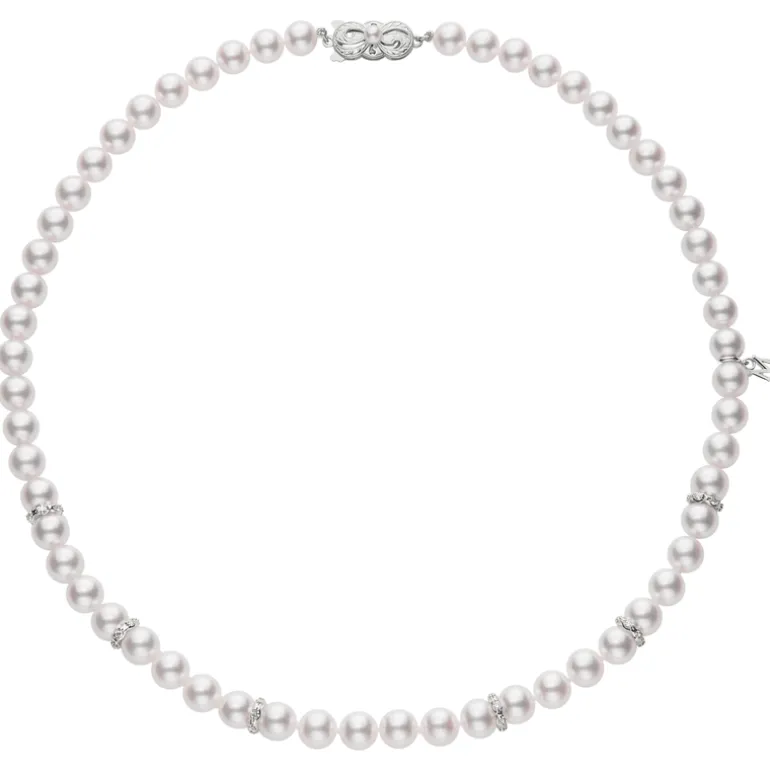 Akoya Cultured Pearl and Diamond Necklace in 18K White Gold