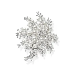 Akoya Cultured Pearl and Diamond Brooch set in 18K White Gold