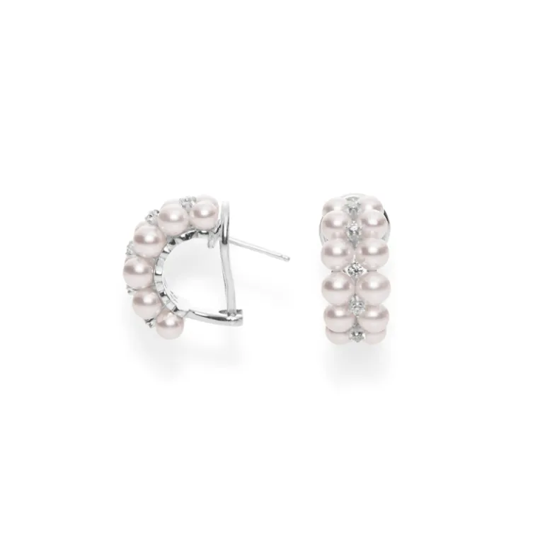 Akoya Cultured Pearl and Diamond Cluster Earrings