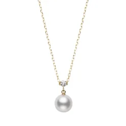 Akoya Cultured Pearl and Diamond Pendant in 18K Yellow Gold