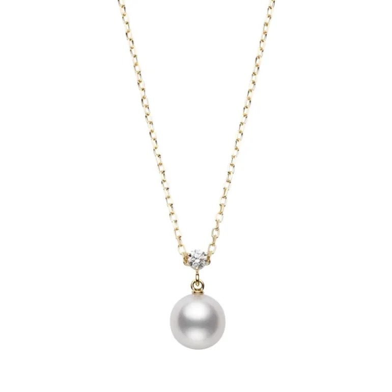Akoya Cultured Pearl and Diamond Pendant in 18K Yellow Gold