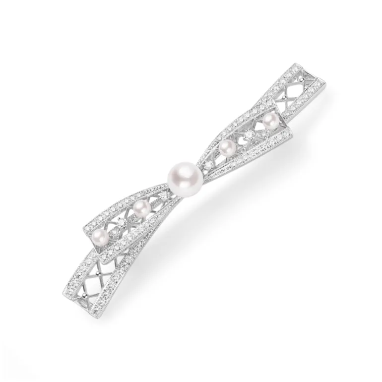 Akoya Cultured Pearl and Diamond Brooch