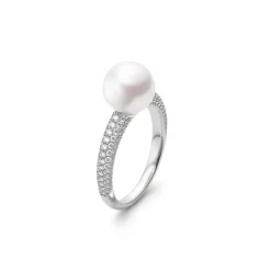 Akoya Cultured Pearl and Diamond Ring in White Gold