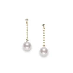 Akoya Cultured Pearl and Diamond Drop Earrings