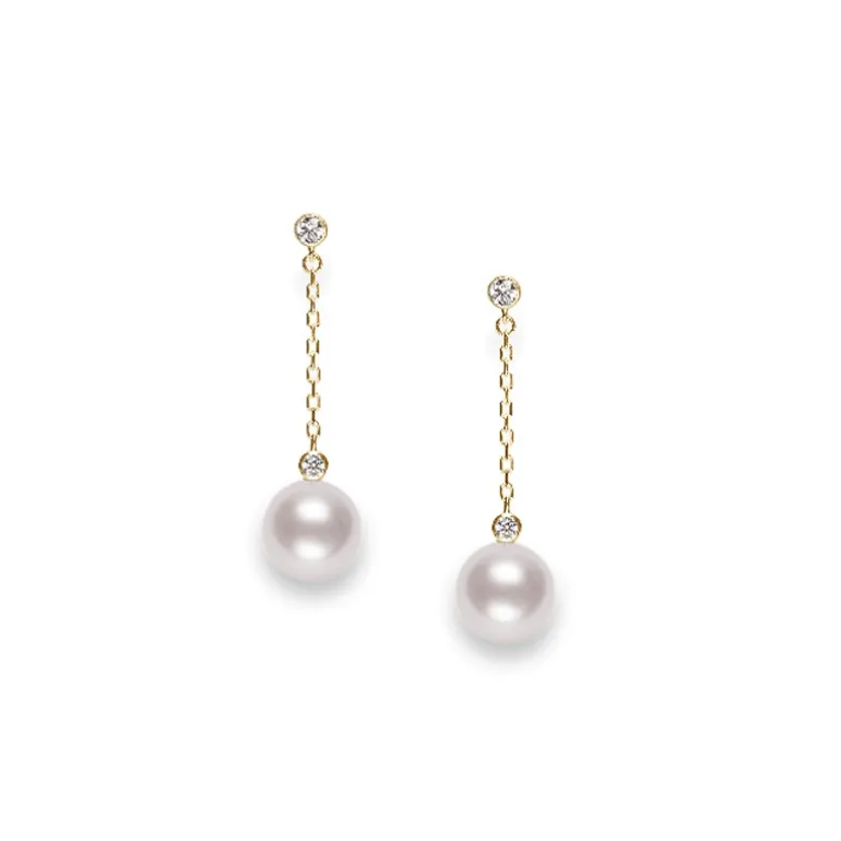 Akoya Cultured Pearl and Diamond Drop Earrings