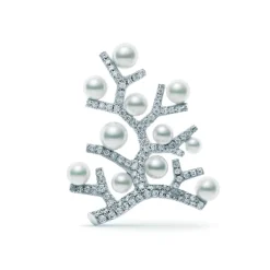 Akoya Cultured Pearl and Diamond Brooch
