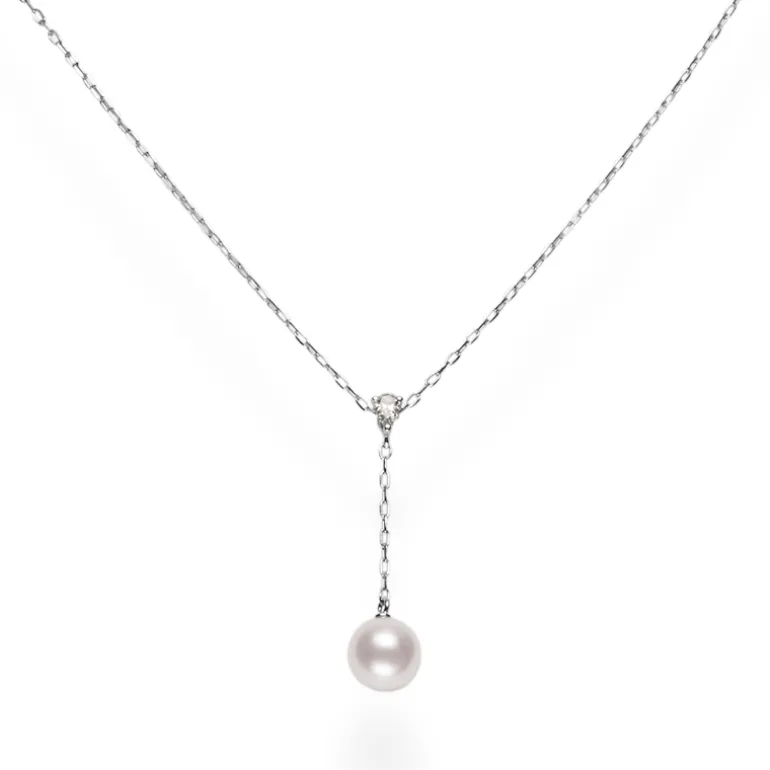 Akoya Cultured Pearl and Diamond Drop Pendant