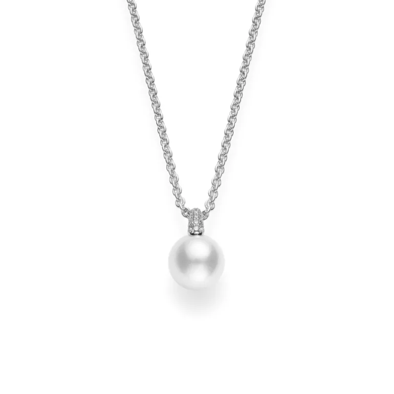 Akoya Cultured Pearl and Pavé Diamond Pendant