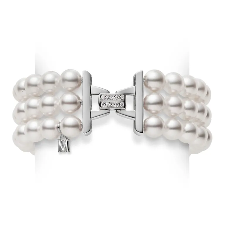 Akoya Cultured Pearl and Diamond Bracelet in 18K White Gold