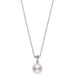 Akoya Cultured Pearl and Diamond Pendant Necklace in 18K White Gold