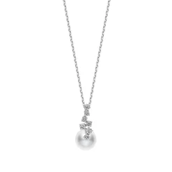 Akoya Cultured Pearl and Diamond Drop Pendant in 18K White Gold