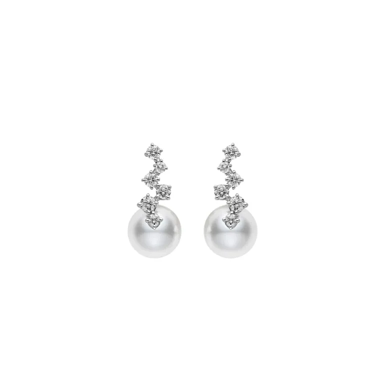 Akoya Cultured Pearl and Diamond Drop Earrings in 18K White Gold