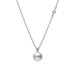 Akoya Cultured Pearl and Diamond Pendant in 18K White Gold
