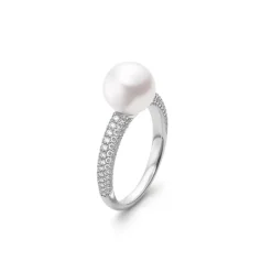 Akoya Cultured Pearl and Diamond Ring in White Gold