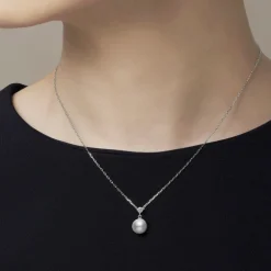 Akoya Cultured Pearl and Diamond Pendant Necklace in 18K White Gold