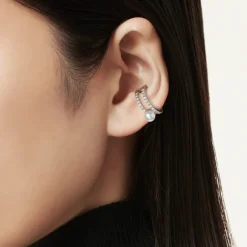 Akoya Cultured Pearl and Diamond Ear Cuff in 18K White Gold