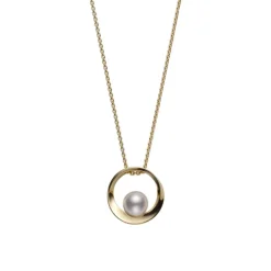 Akoya Cultured Pearl Circle Pendant in 18K Yellow Gold