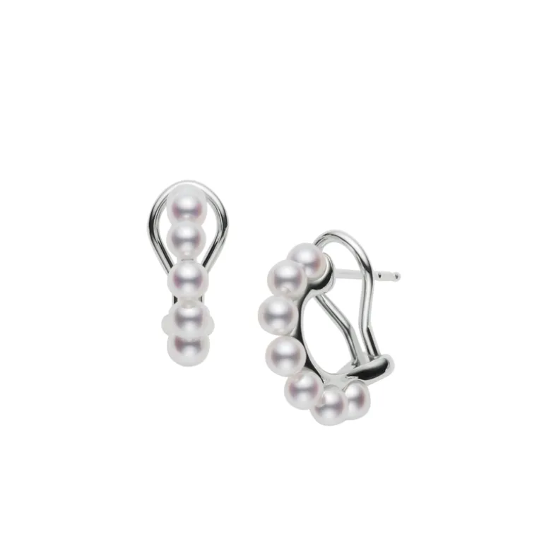 Akoya Cultured Pearl Cluster Earrings in 18K White Gold