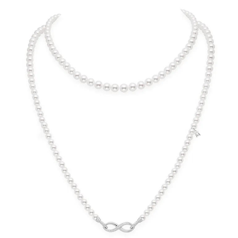 Akoya Cultured Pearl Double Strand Necklace with Diamonds