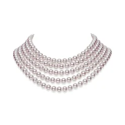 Akoya Cultured Pearl Five Row Strand Necklace with Diamond Clasp