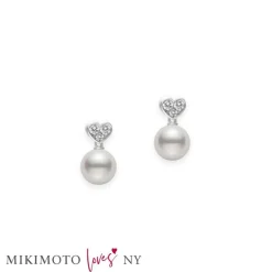 Akoya Cultured Pearl Heart Earrings – 18K White Gold
