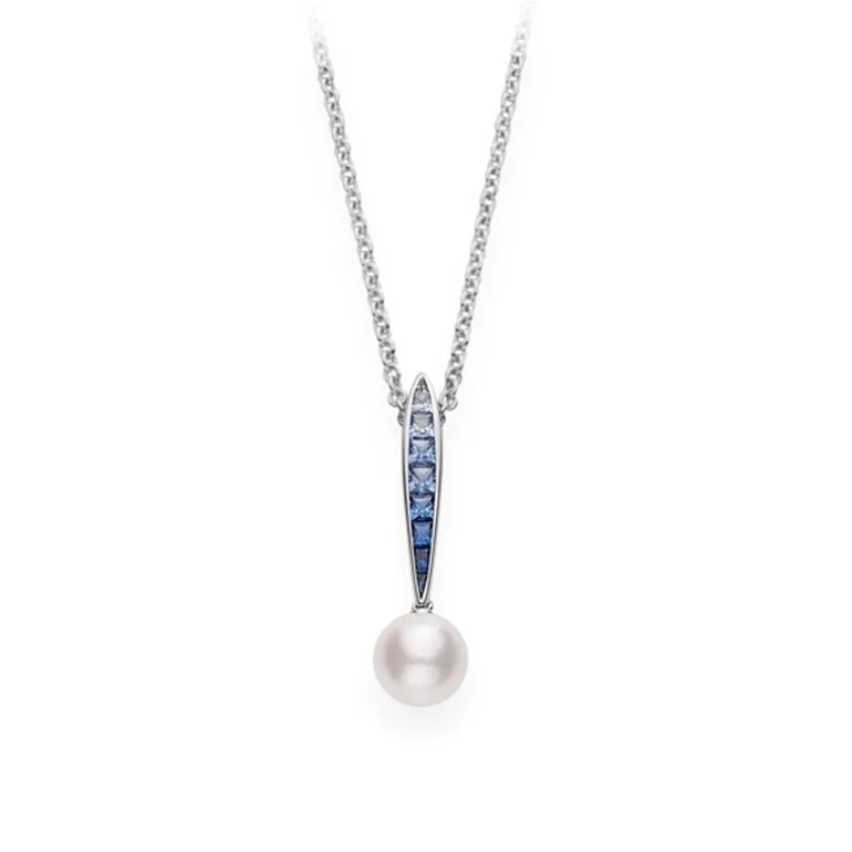 Akoya Cultured Pearl Ocean Pendant with Sapphire