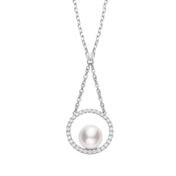 Akoya Cultured Pearl Pendant with Diamonds - 18K White Gold