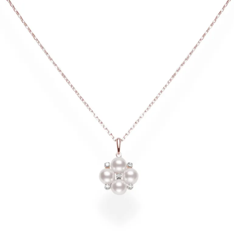 Akoya Cultured Pearl Pendant with Diamonds in Rose Gold