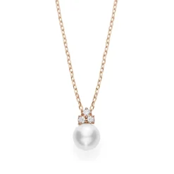 Akoya Cultured Pearl Pendant With Diamonds - 18K Pink Gold