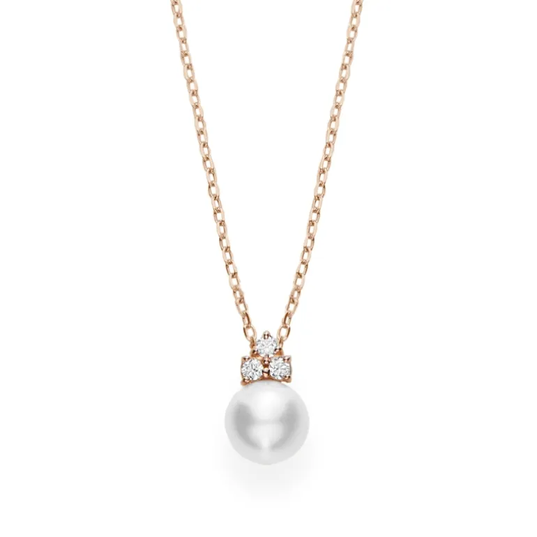 Akoya Cultured Pearl Pendant With Diamonds - 18K Pink Gold