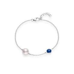 Akoya Cultured Pearl Single Pearl Bracelet with Blue Enamel in Silver