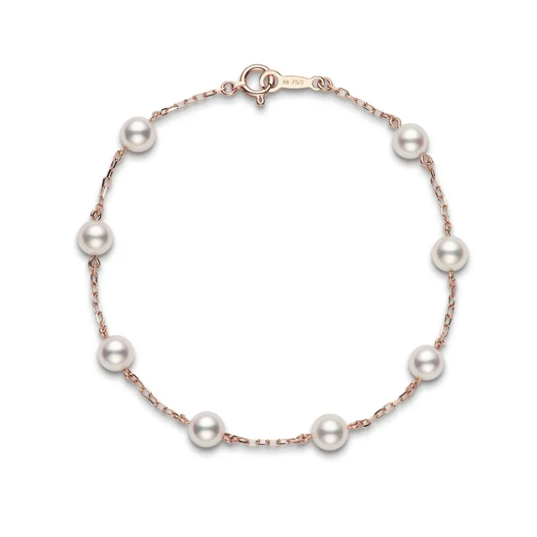 Akoya Cultured Pearl Station Bracelet in Pink Gold