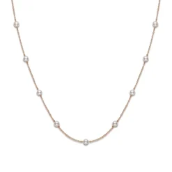 Akoya Cultured Pearl Station Necklace in Pink Gold