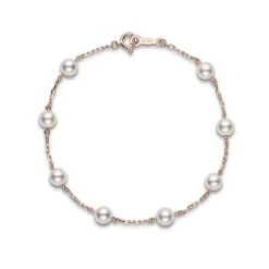 Akoya Cultured Pearl Station Bracelet in Pink Gold