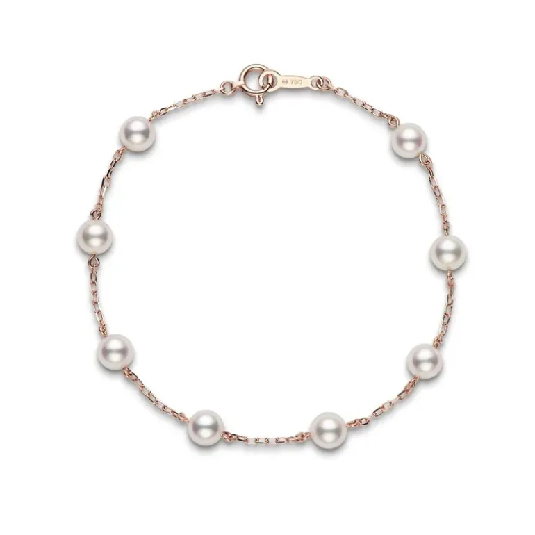 Akoya Cultured Pearl Station Bracelet in Pink Gold