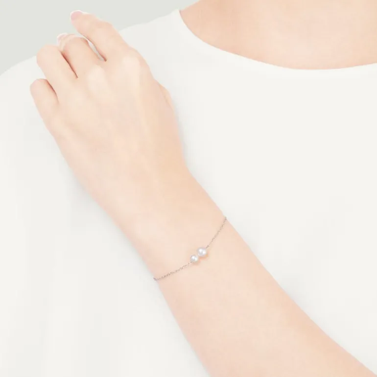 Akoya Cultured Pearl Station Bracelet in 18K White Gold