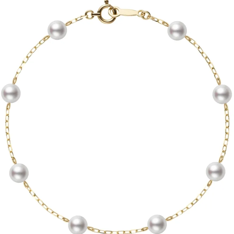 Akoya Cultured Pearl Station Bracelet in Yellow Gold