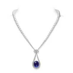 Akoya Cultured Pearl Tanzanite and Diamond Necklace in 18K White Gold
