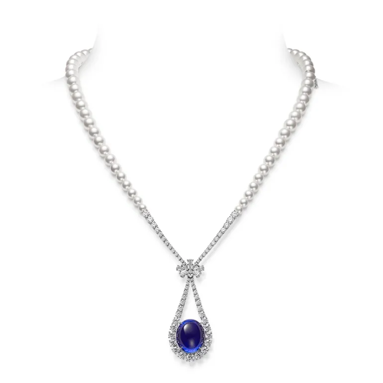 Akoya Cultured Pearl Tanzanite and Diamond Necklace in 18K White Gold