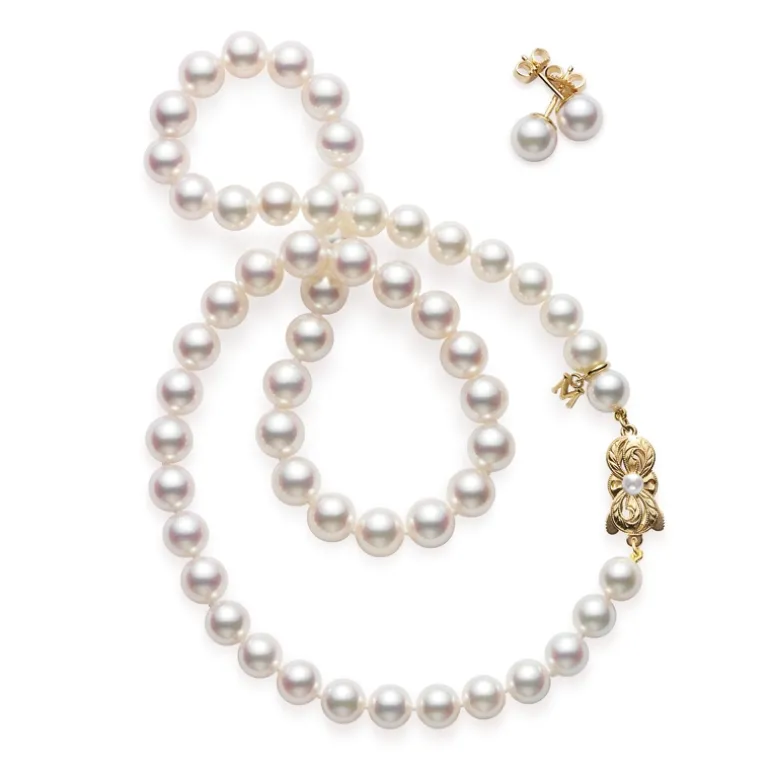 Akoya Cultured Pearl Two-Piece Gift Set in Yellow Gold - 8x7mm