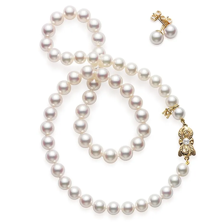 Akoya Cultured Pearl Two-Piece Gift Set in Yellow Gold - 7x6mm