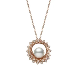 Arabesque Collection White South Sea Cultured Pearl and Diamond Pendant in 18K Pink Gold