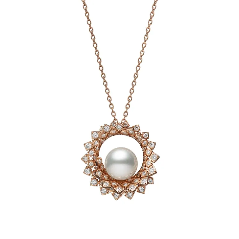 Arabesque Collection White South Sea Cultured Pearl and Diamond Pendant in 18K Pink Gold