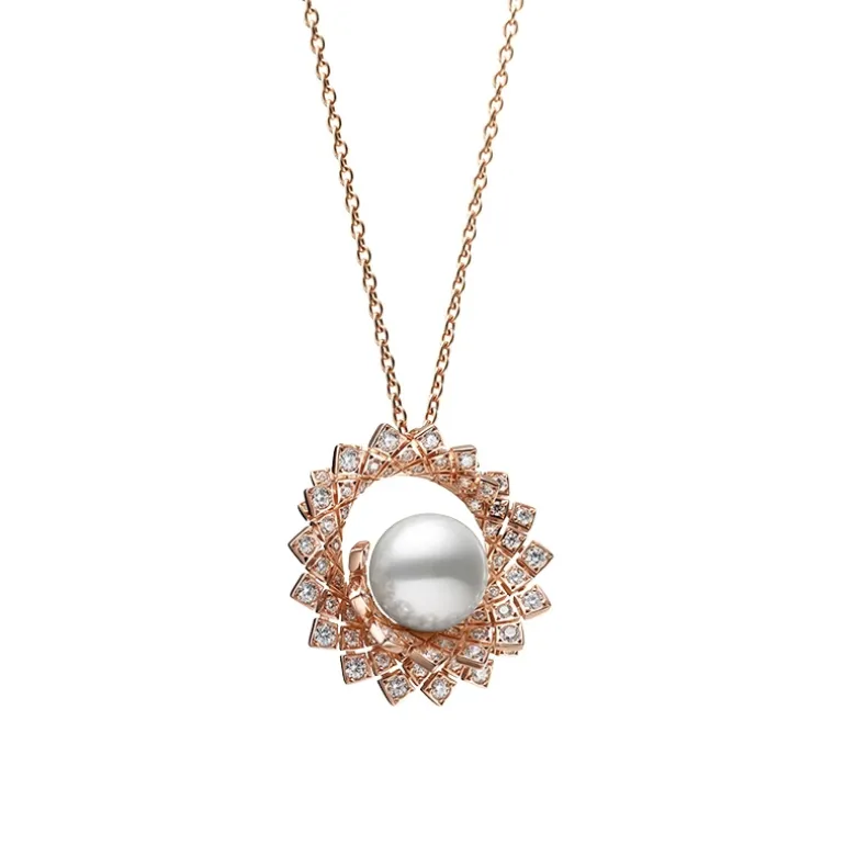 Arabesque Collection White South Sea Cultured Pearl and Diamond Pendant in 18K Pink Gold