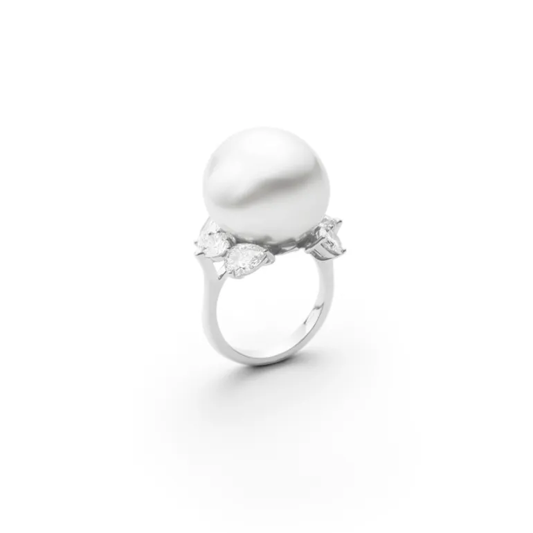 Baroque South Sea Cultured Pearl and Diamond Ring