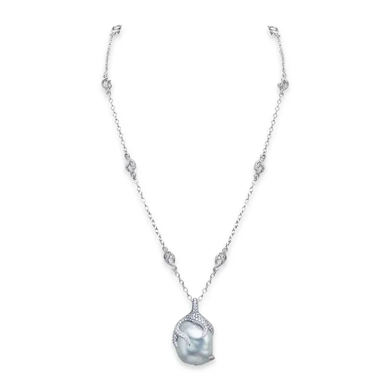 Baroque White South Sea Pearl Pendant in 18K White Gold