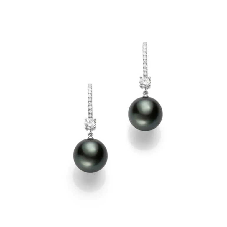 Black South Sea Cultured Pearl and Diamond Earrings in 18K White Gold
