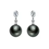 Black South Sea Cultured Pearl and Diamond Earrings in Platinum