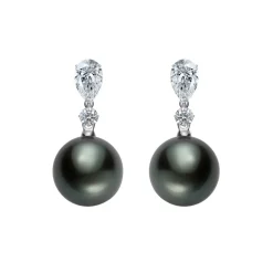 Black South Sea Cultured Pearl and Diamond Earrings in Platinum